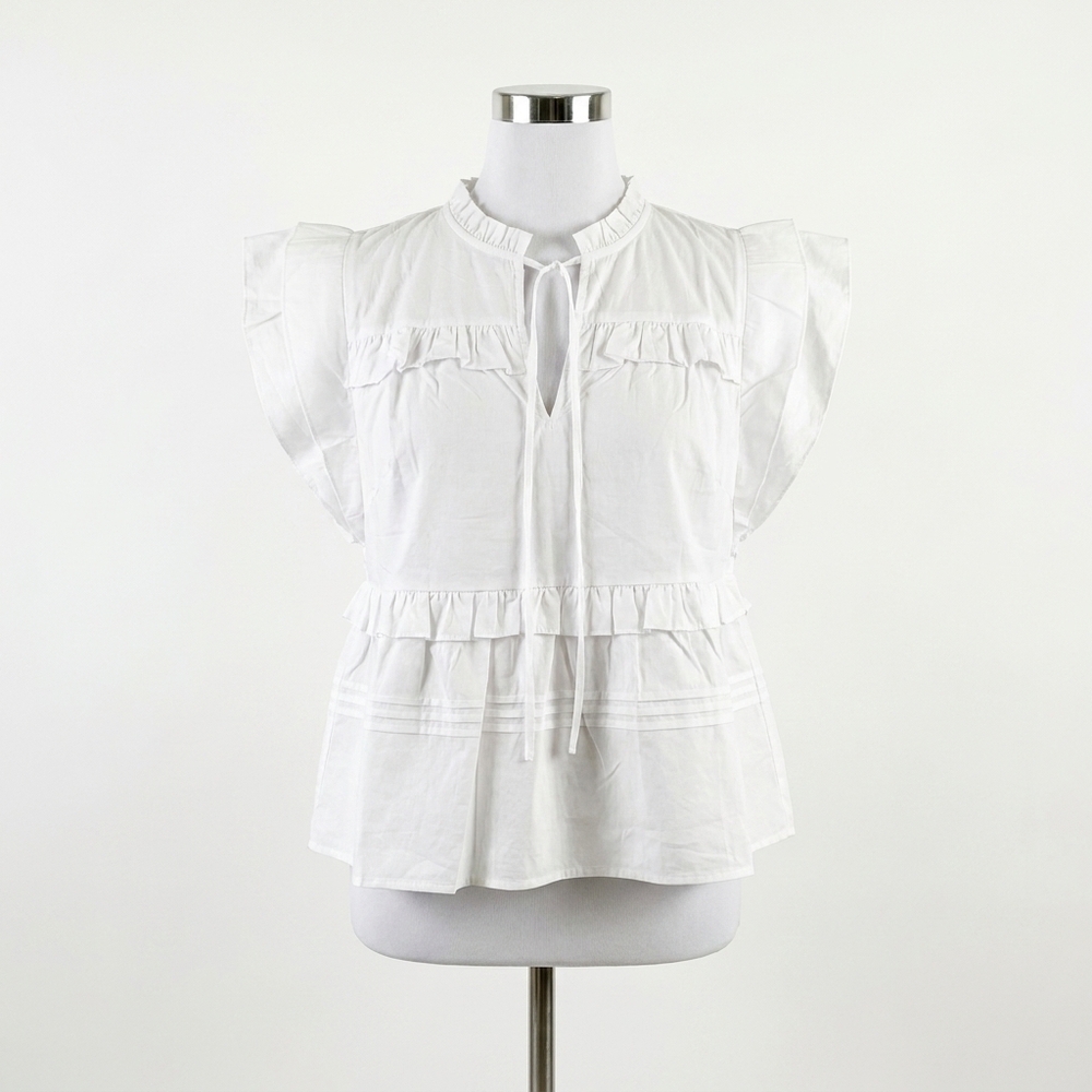 NEW PINCH matilda ruffle woven top in white